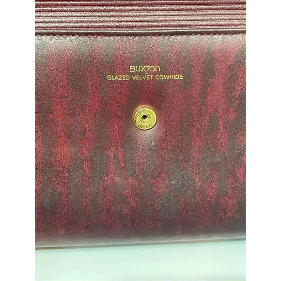Vintage | Buxton Marble Glazed Velvet Cowhide Bifold Wallet Purse with zippered - Picture 2 of 9